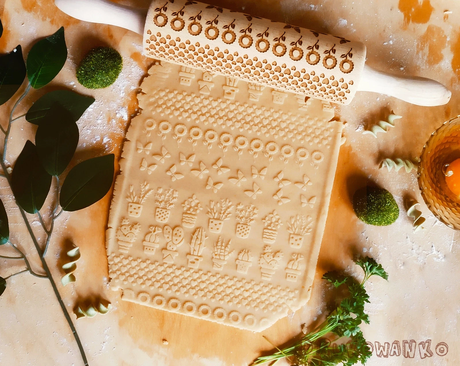 Garden Sunflower Plant Butterfly Cactus Rolling Pin Embossed Cookies Cookie