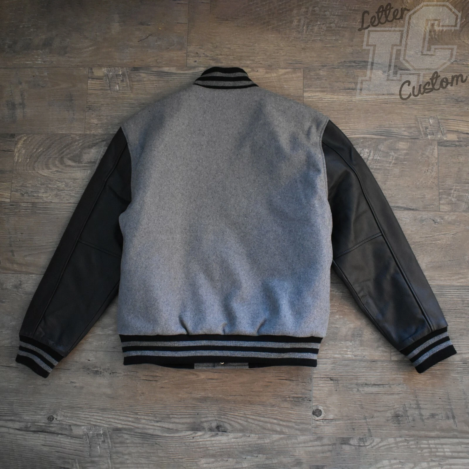 VarsityThreads Premium Leather & Wool Varsity Letterman Jacket Black & Gray image 2
