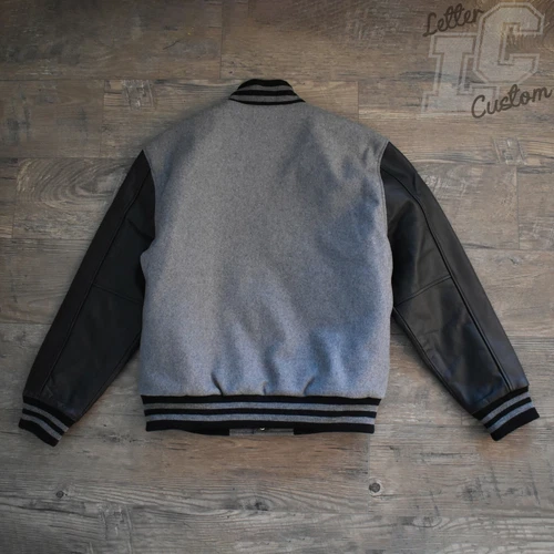 VarsityThreads Premium Leather & Wool Varsity Letterman Jacket Black & Gray image 2