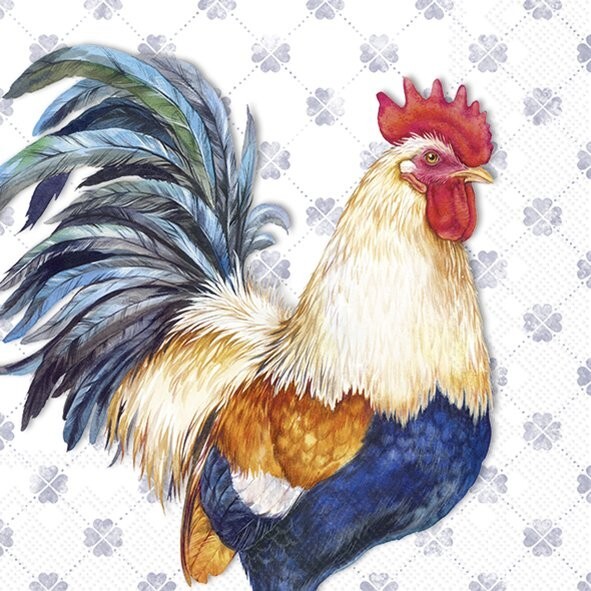 4 x Cocktail Napkins/25cm/3Ply/Decoupage/Birds/Rooster/Plumage/Albert Rooster