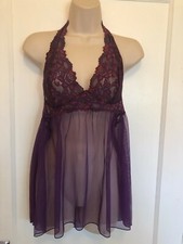 Frederick's of Hollywood Nightgown Chemise Purple Halter w/ Lace M Medium