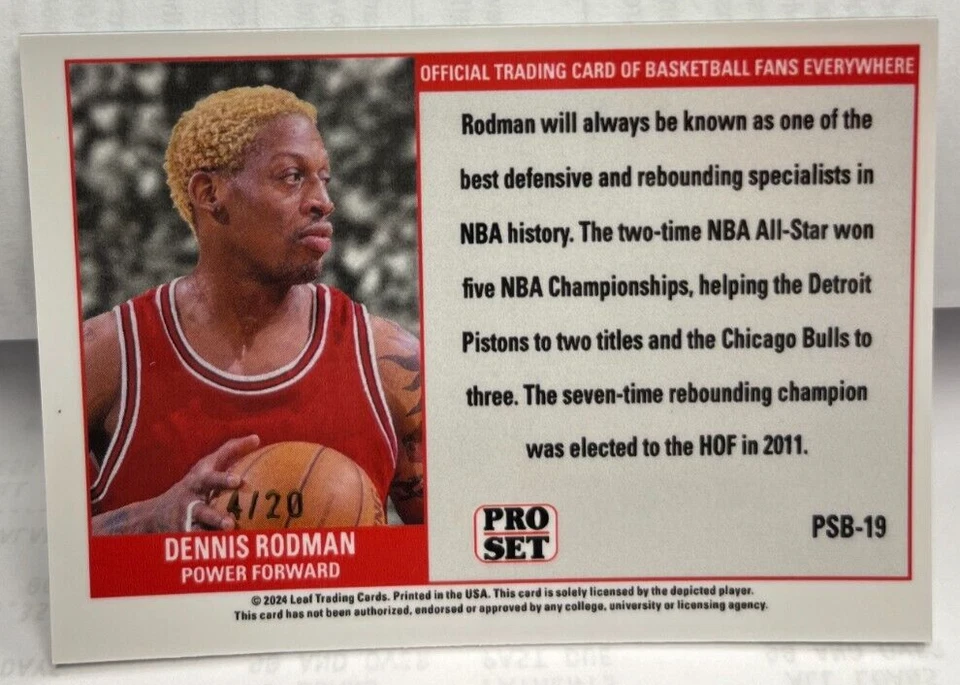Dennis Rodman 2024 Leaf Pro Set Metal NSCC National SILVER Prismatic #'d 4/20 - Image 2 of 2