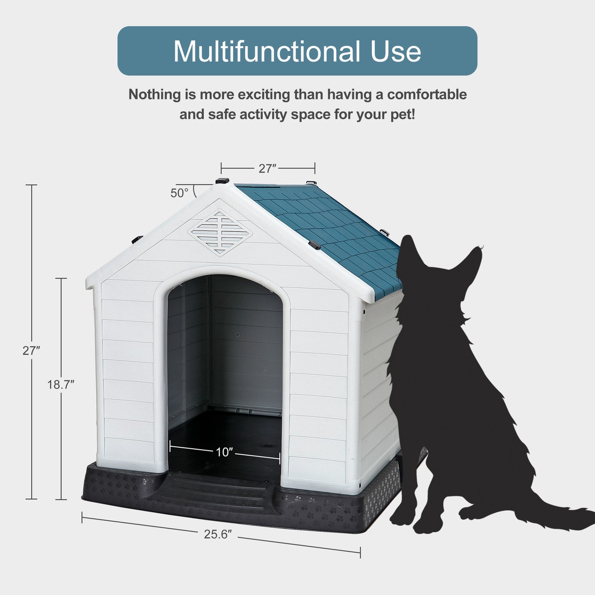 Plastic Dog House Waterproof Ventilate Pet Kennel W/Air Vents