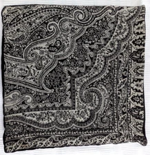 Pottery Barn Black Gray Wool Velvet Paisley Floral Print Pillow Cover Sham 18"