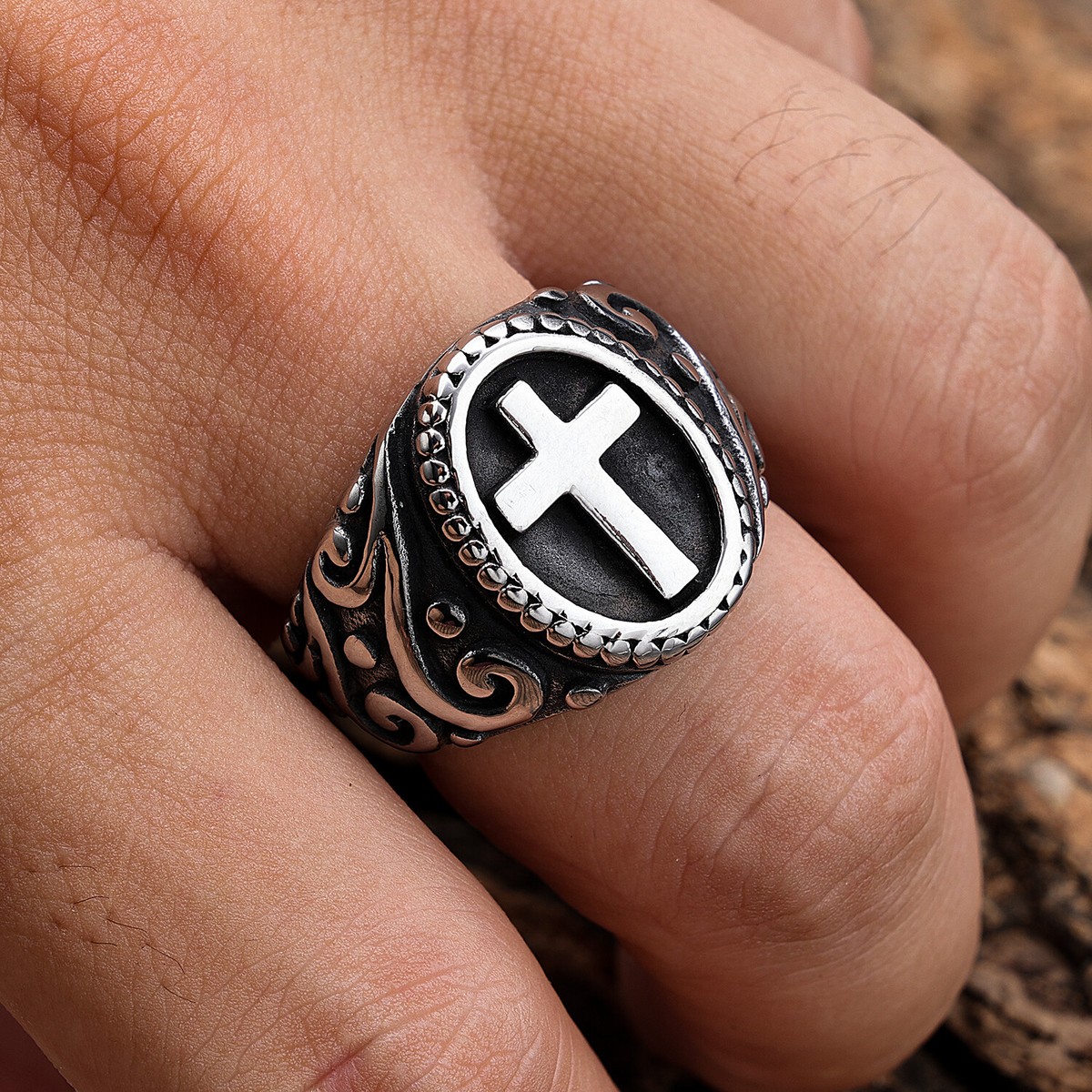 Heavy Bold Stainless Steel Christian Faith Holy Cross Ring For Men