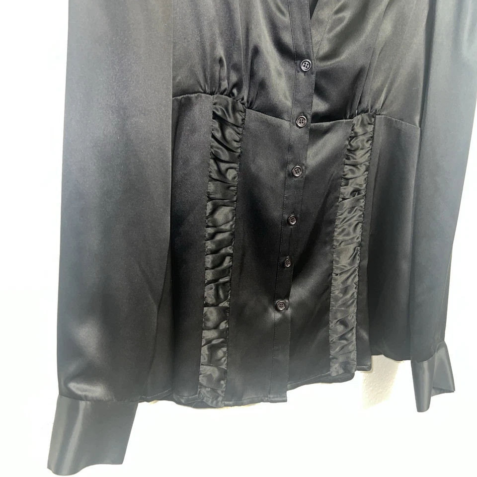 Blusa INC Negra 100% Seda Talla 6 Bebé Muñeca Plisada Nueva con Etiquetas Bruja Gótica Foto 4 de 4