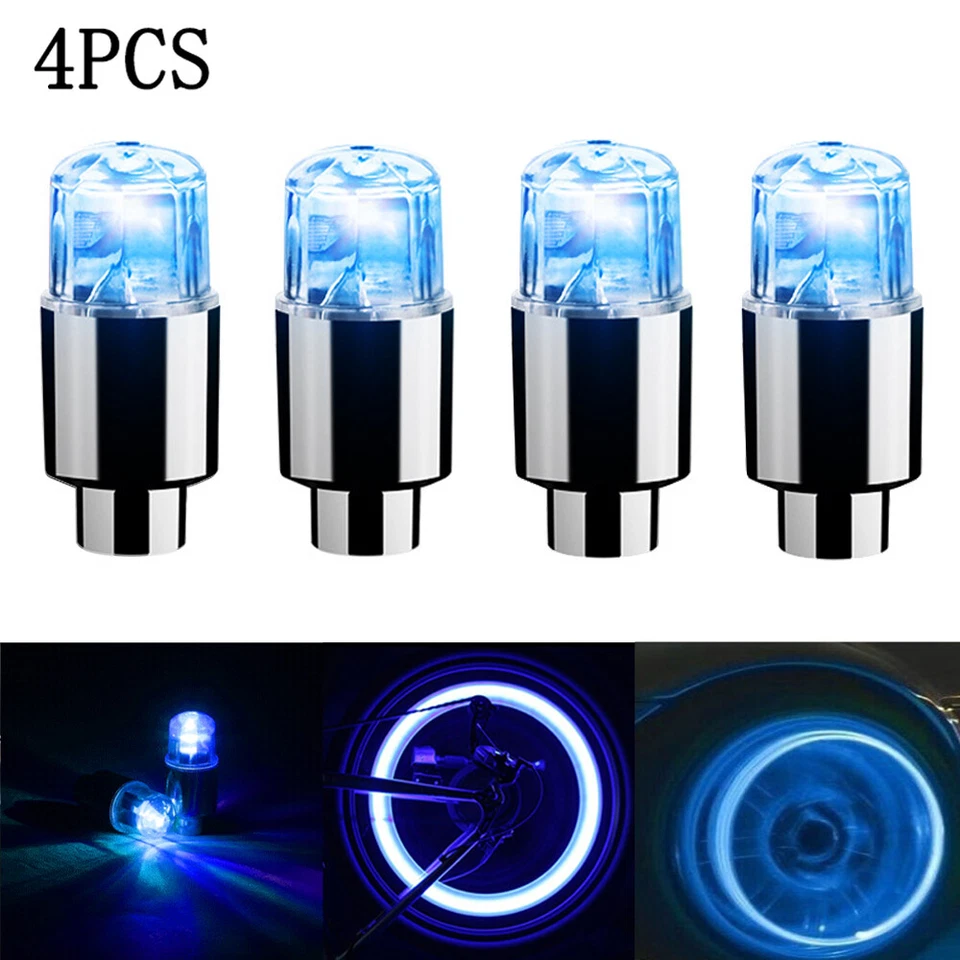 4x Tapas de luz LED para vástago de válvula de aire de neumático de rueda de automóvil Accesorios de cubierta Foto 2 de 4