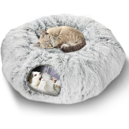 Warm Cat Tunnel Bed Pet Cat Plush Donut Cave Tunnel Bed for Playing & Relaxing - Picture 3 of 3