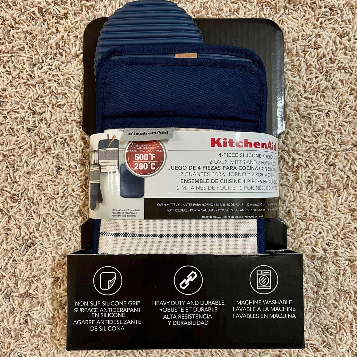 Gants Et Maniques KITCHENAID Lot De 2 Gants De Cuisine Côtelés En Silicone Doux Gant Four