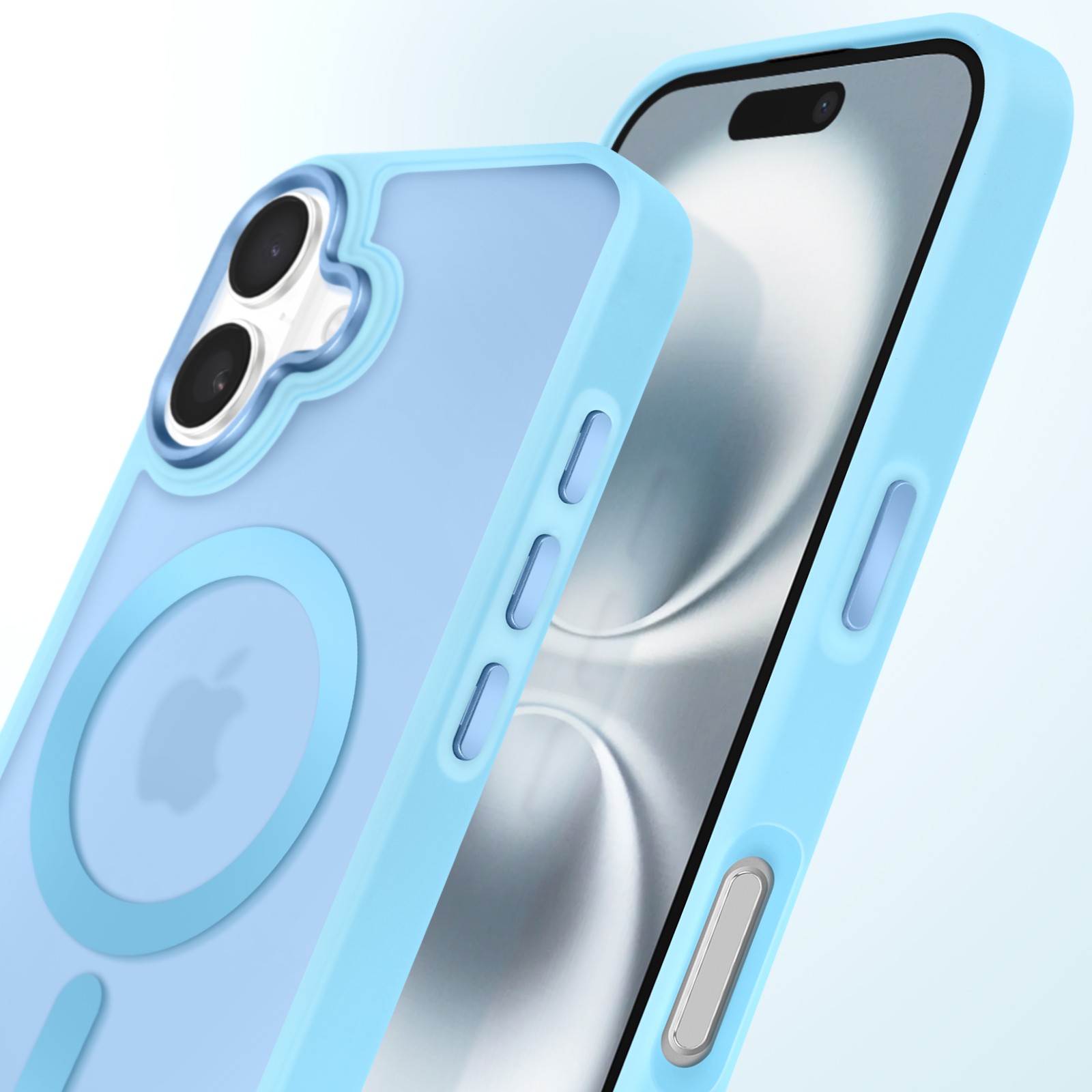Coque iPhone 16 bleu clair protection rigide givrée Avizar
