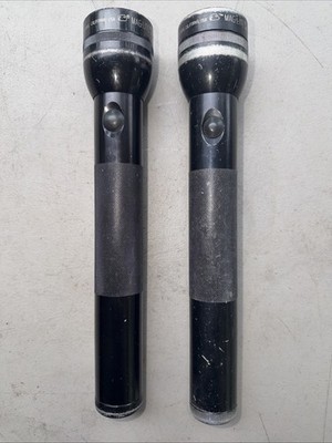 Lot of 2 Vintage Mag-Lite 3-D Cell 12  Flashlights Black USA Tested Working