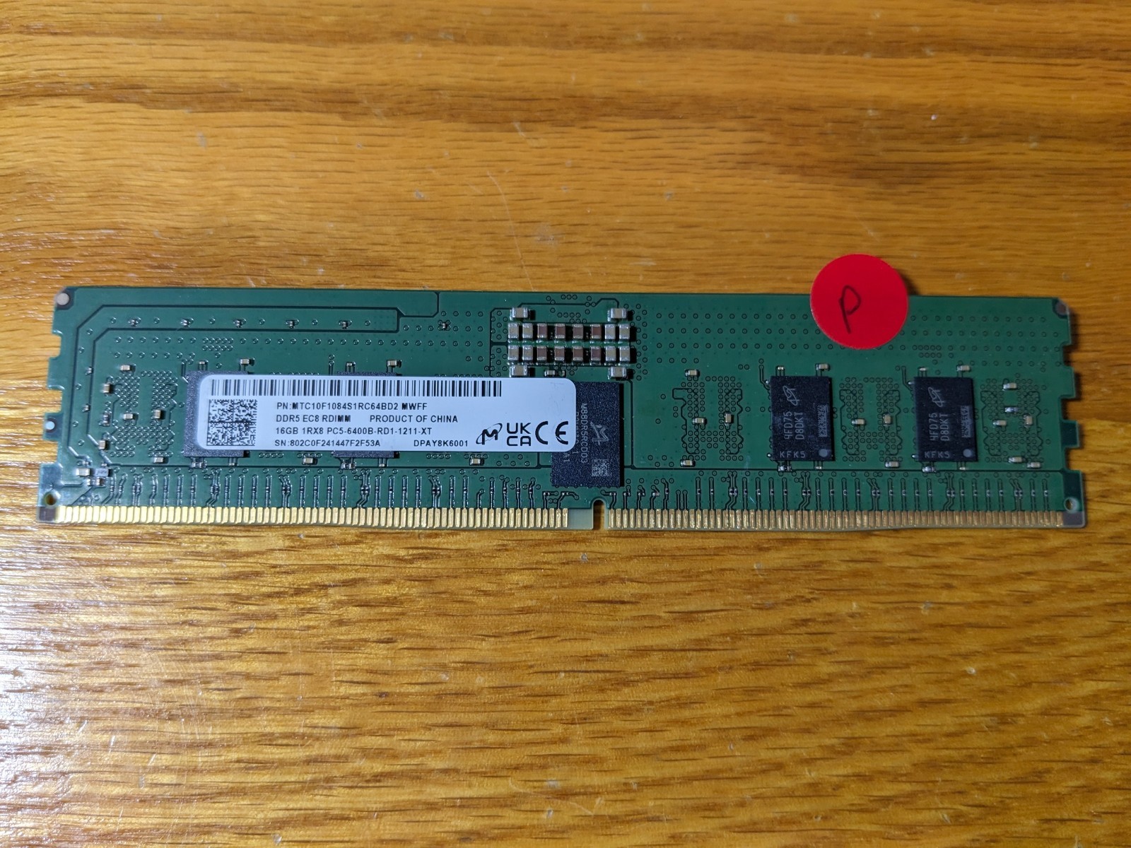 Micron 16GB PC5-6400B 1Rx8 DDR5 ECC RDIMM Reg Memory MTC10F1084S1RC64BD2 - PARTS