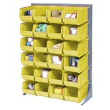 Louvered Bin Rack With (96) Yellow Stacking Bins 35"W x 15"D x 50"H