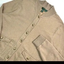 Polo Ralph Lauren Beige Cardigan Sweater - Large, Retro Style