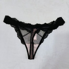 Victoria's Secret Dream Angel Women's Black Mesh Floral Lace Thong Bow M