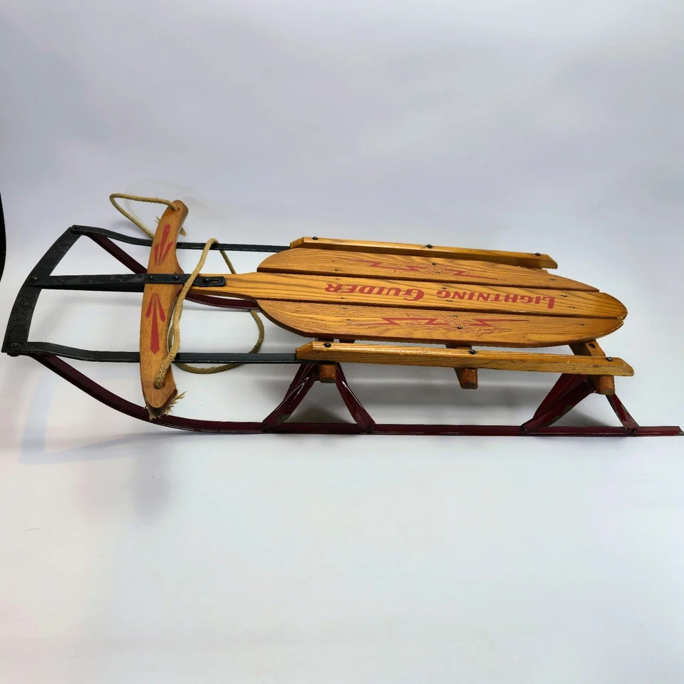 Rare Vintage Wood / Metal Lightning Guider 40” Snow Sled - No. 122 - Image 4 of 4