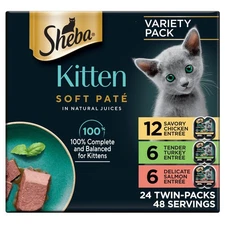 Sheba Perfect Portions Kitten Pate Chicken Salmon Turkey 24ct 2.6oz Twin Trays