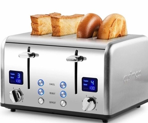 Toaster 4 Slices, Cusimax Stainless Steel Toaster with Dual Control, Silver