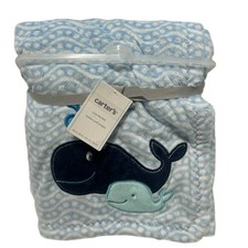NEW Carters Blue Whale Patterned Baby Blanket Sherpa Waves Mom Baby Whales NWT