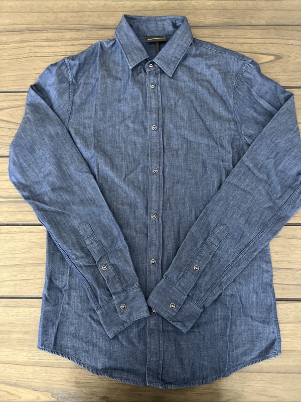 Mens Emporio Armani Denim Button Down Size Small Slim Shirt