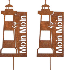 2 Stück Edelrost Leuchtturm Gartenstecker Rost Wetterfest Gartendeko Rostige Mar