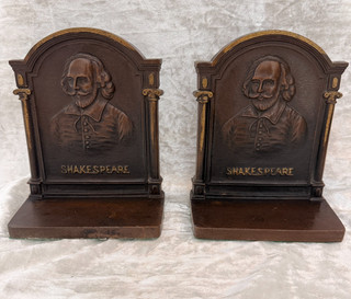 Antique Bradley & Hubbard Shakespeare Cast Iron Bookends Pair Bronze Finish