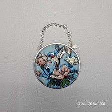 VTG Amia Hummingbird Flowers Glass Suncatcher Round 3.5" Window Hanging Decor