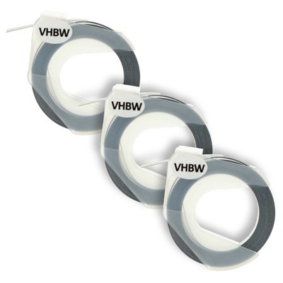 3x 3D Schriftband für Typo Clic Weiß/Schwarz 9mm 3m