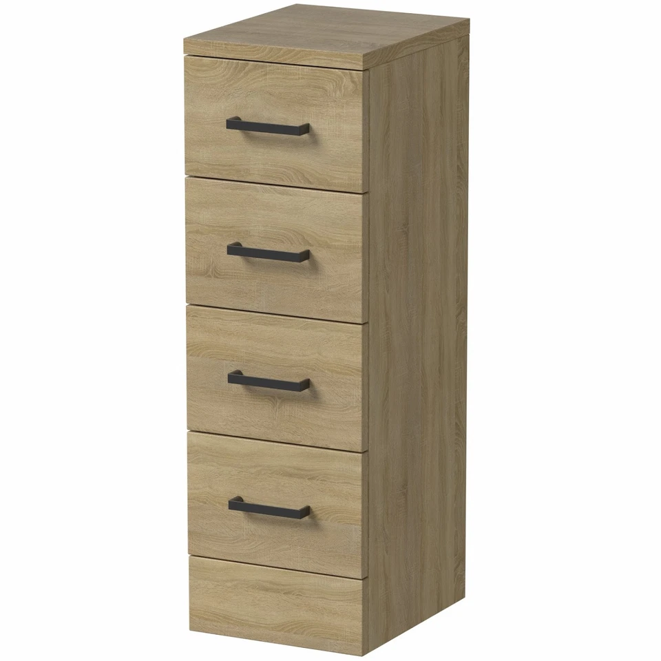 Bathroom 4 Drawer Storage Unit Cabinet 250mm Modern Furniture Oak Effect - Image 4 of 4