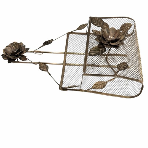 Letter Holder Brass Mid Century Modern Wall Mounted Mesh Flowers Roses Vintage - Picture 11 of 17