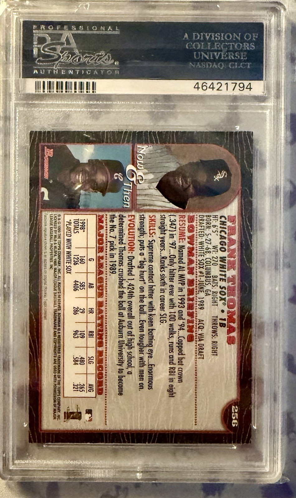 1999 Bowman Frank Thomas #256 PSA 10 Pop 17 view 2