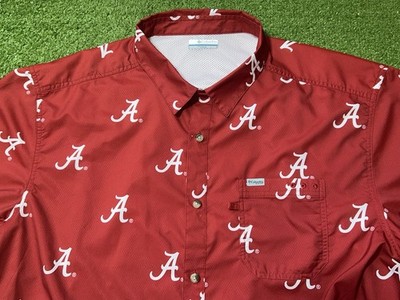 Alabama Crimson Tide Fishing Shirt Red Mens 2XL All Over Print Vent Columbia PFG