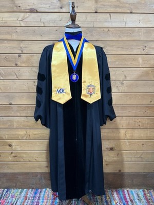 Doctoral Faculty Graduation Gown Regalia PhD Black Velvet Panels Gold Blue  51 | eBay
