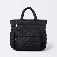 Quilted Diaper Backpack Tote - Black - Cloud Island