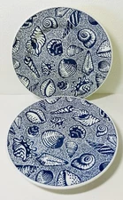 La Primula SRL Italy Set/Two 8" Salad Plates Blue/White Seashell Beach Nautical