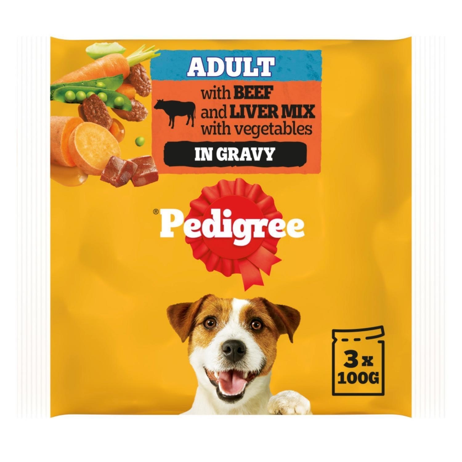 42 x 100g Pedigree Adult Wet Dog Food Pouches Beef in Gravy