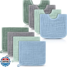 Tallew 8 Pack Baby Bibs and Muslin Burps for Baby Boy Girl Drooling and Teeth