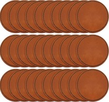 Dunzy 30 Pcs Blank Leather Hat Patches with Adhesive 2.5 Inch Round Laserable Le