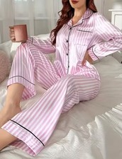Autumn Winter Striped Pajamas Set for Women Sleepwear Long Sleeve Top and Pants