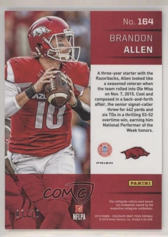2016 Panini Prizm Collegiate Draft Picks Gold /10 Brandon Allen #164 Rookie RC - Image 2 of 2
