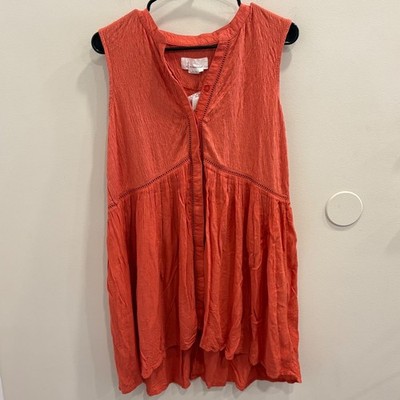 Anthropologie Nia Burnt Orange Ladder Stitch Boho Button Down Tunic Top L NEW