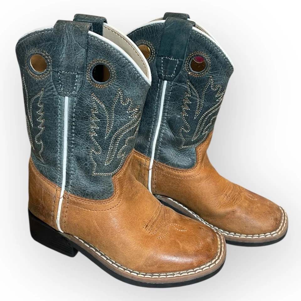Bota Old West para niños pequeños azul marrón Western punta cuadrada talla 5 Foto 3 de 4