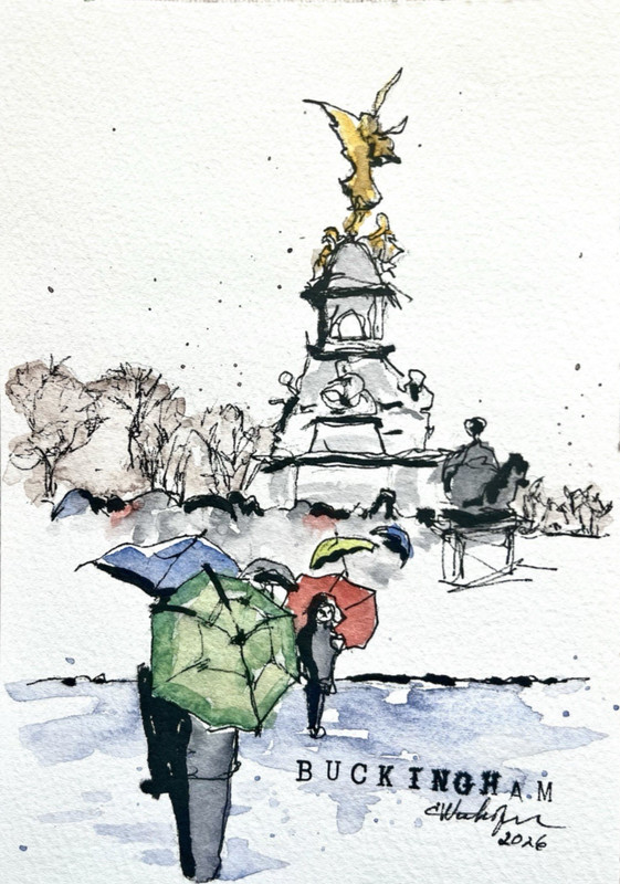 Buckingham Palace Watercolor and Ink original 7x5 by Cheryl Wehofer Unframed