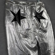 Nasty Gal Metallic Silver Star Pocket Flare Pants Women US 6