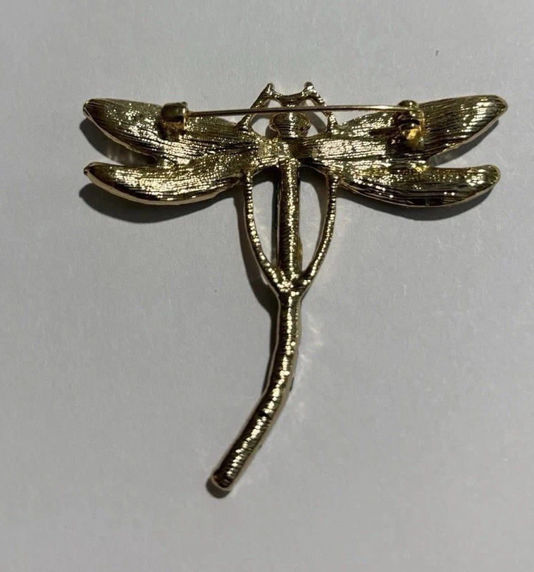 Broche Libélula Cristal Brillante Verde Baguette Cuerpo Multicolor Piedra Tono Dorado Foto 2 de 3