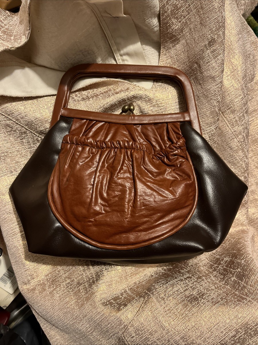Women's Vintage Small Brown Faux Leather Bag, Top Two Tone