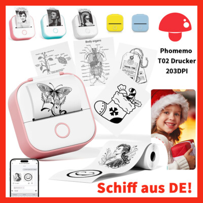 Phomemo T02 Drucker Mini Sticker Fotodrucker für Mobiler Handy Thermodrucker lot