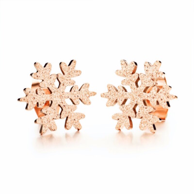 EDELSTAHL SCHNEEFLOCKE OHRRINGE ROSEGOLD OHRSTECKER DAMEN SCHMUCK GESCHENK NEU