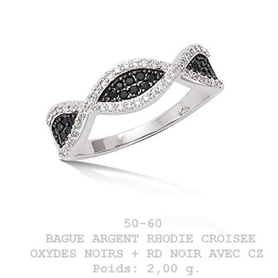 Bague Argent Massif Rhodié Dolly-Bijoux - Taille 58 - Pavé Diamants Cz Bicolore - Neuf Avec Étiquettes