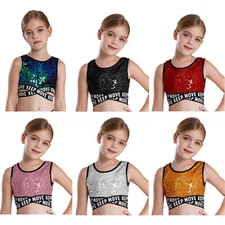 Kids Girl's Tops Rave Vests Hip Hop Crop Top Stage Blouse Musical Vest Jazz Bra